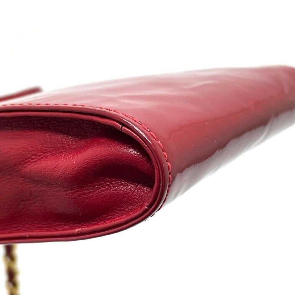 CHANEL Chain Pochette Pouch Shoulder Bag Patent Leather Red x GoldHardware - Picture 3 of 13
